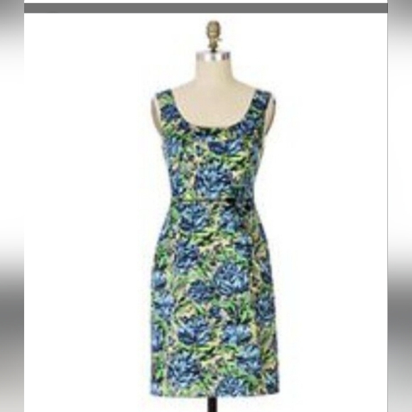 Anthropologie Blue and Green BARASCHI Floral Mini Dress - Picture 1 of 15